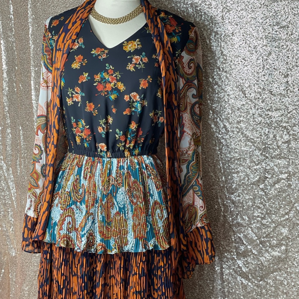 New** Fall multi-colored 3 tier skirt dress